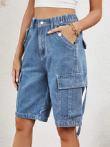 High Waist Denim Shorts with Pockets - Trendsi - Flyclothing LLC
