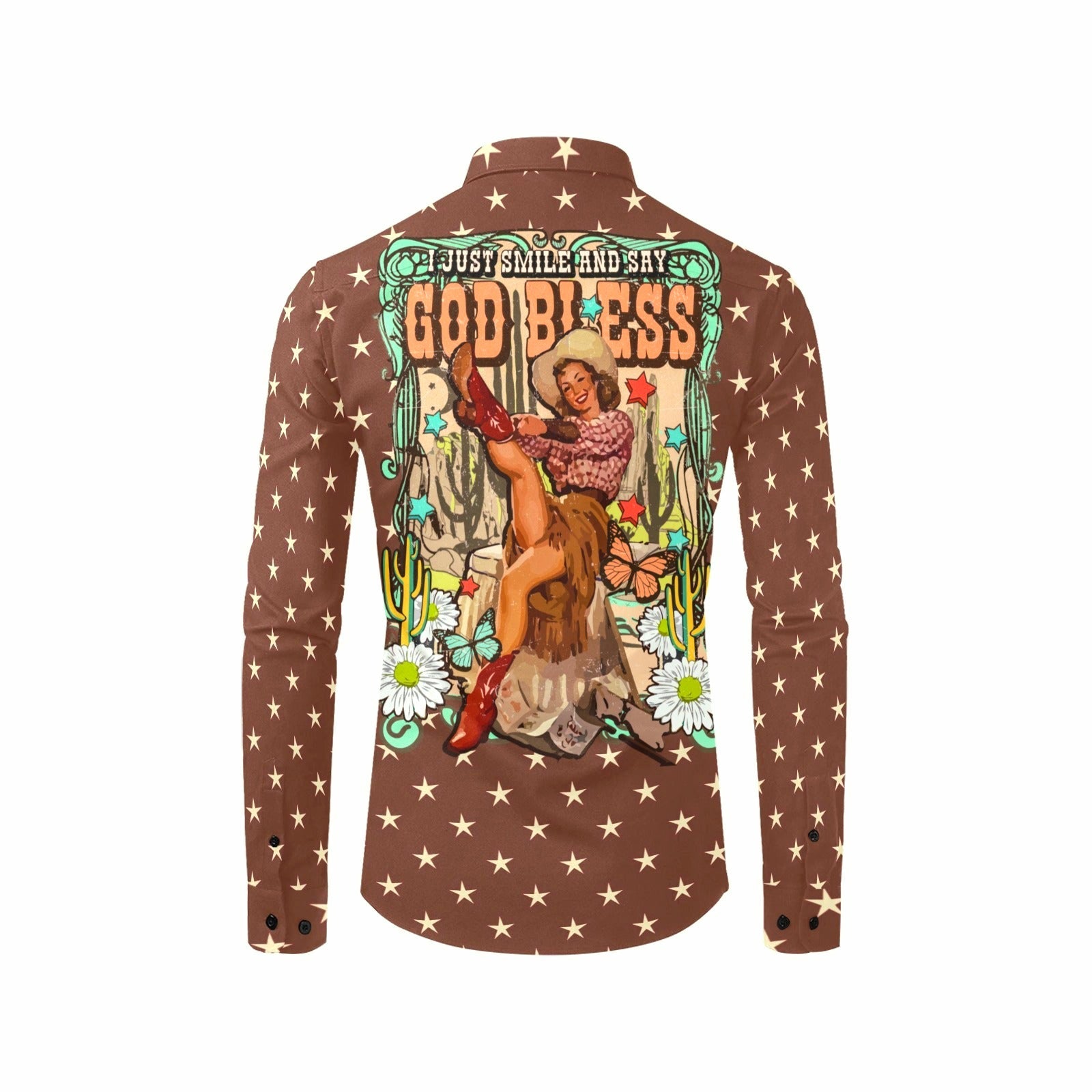Baha Ranch Cowgirl Says God Bless Western Button Up Shirt