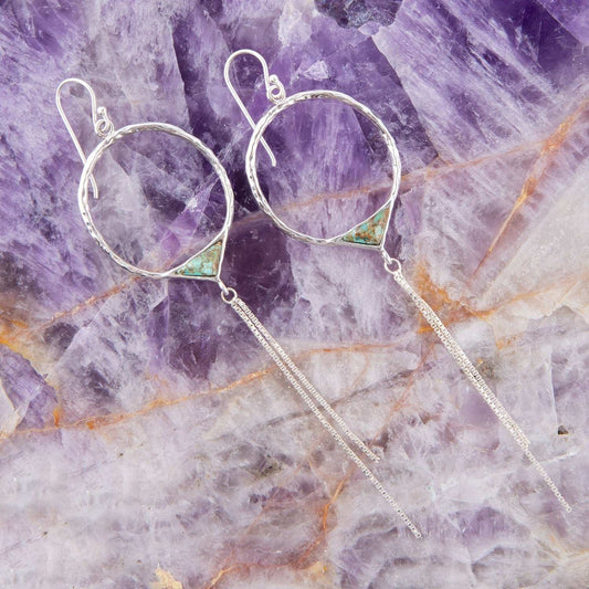 Turquoise and Sterling Silver Chain Fringe Front Hoop - Barse Jewelry - Flyclothing LLC