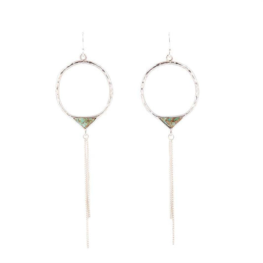 Turquoise and Sterling Silver Chain Fringe Front Hoop - Barse Jewelry - Flyclothing LLC
