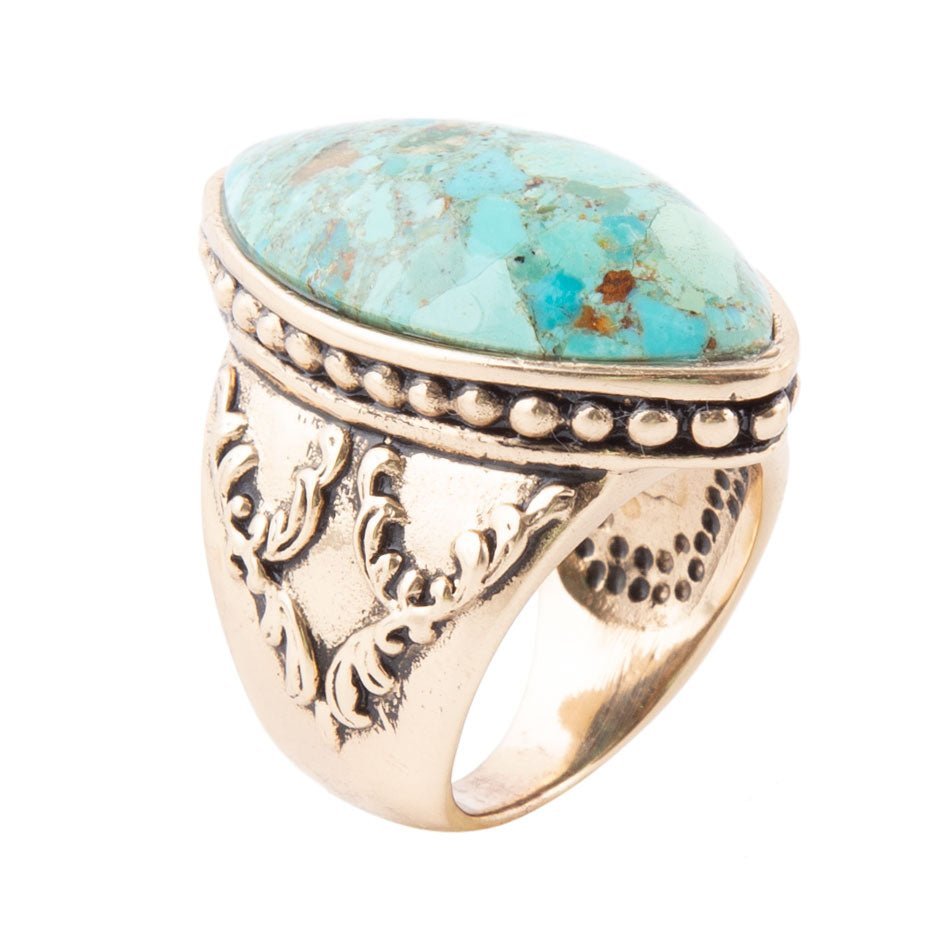 Champion Blue Turquoise Golden Cocktail Ring - Barse Jewelry