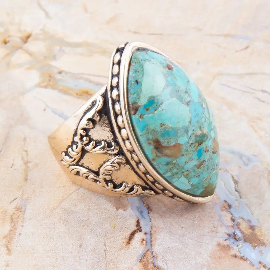 Champion Blue Turquoise Golden Cocktail Ring - Barse Jewelry - Flyclothing LLC