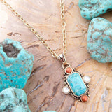 Champs Blue Turquoise and Orange Coral Golden Pendant Necklace - Barse Jewelry - Flyclothing LLC