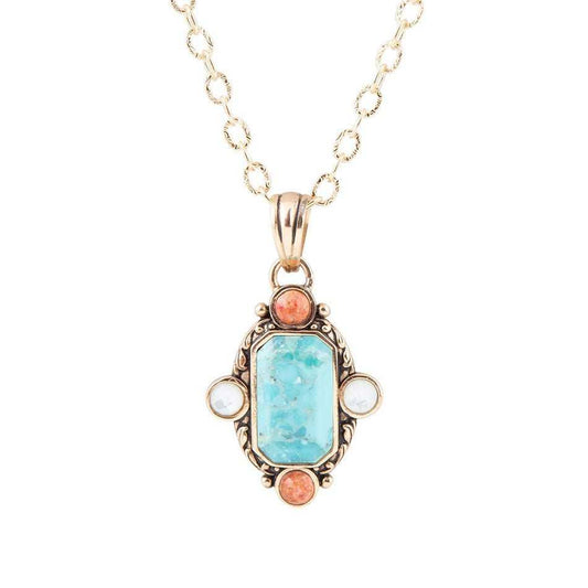 Champs Blue Turquoise and Orange Coral Golden Pendant Necklace - Barse Jewelry - Flyclothing LLC
