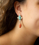 Champs Blue Turquoise and Orange Coral Post Drop Golden Earrings - Barse Jewelry - Flyclothing LLC