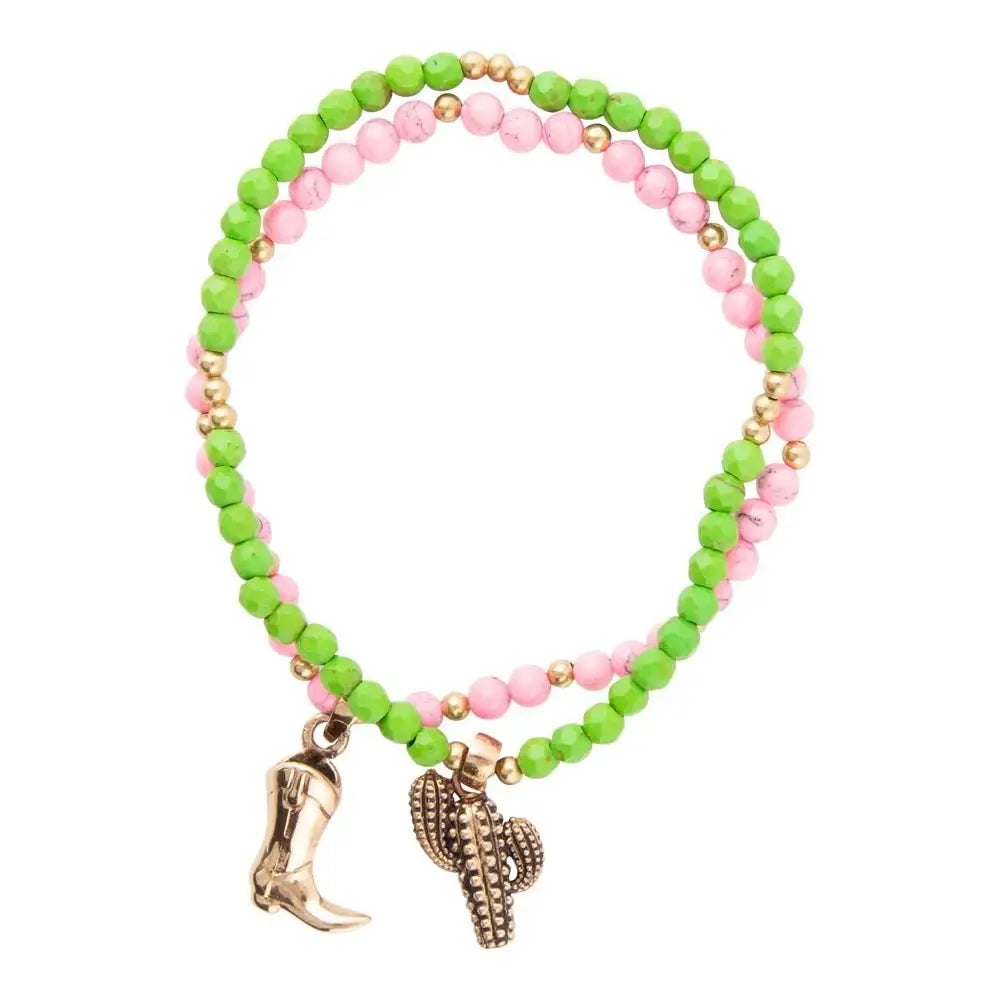 Charmed Cactus and Boot Pink Green Jade Golden Bracelet Set - Barse Jewelry - Flyclothing LLC