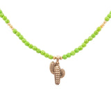 Charmed Cactus Lime Green Turquoise Golden Pendant Necklace - Barse Jewelry
