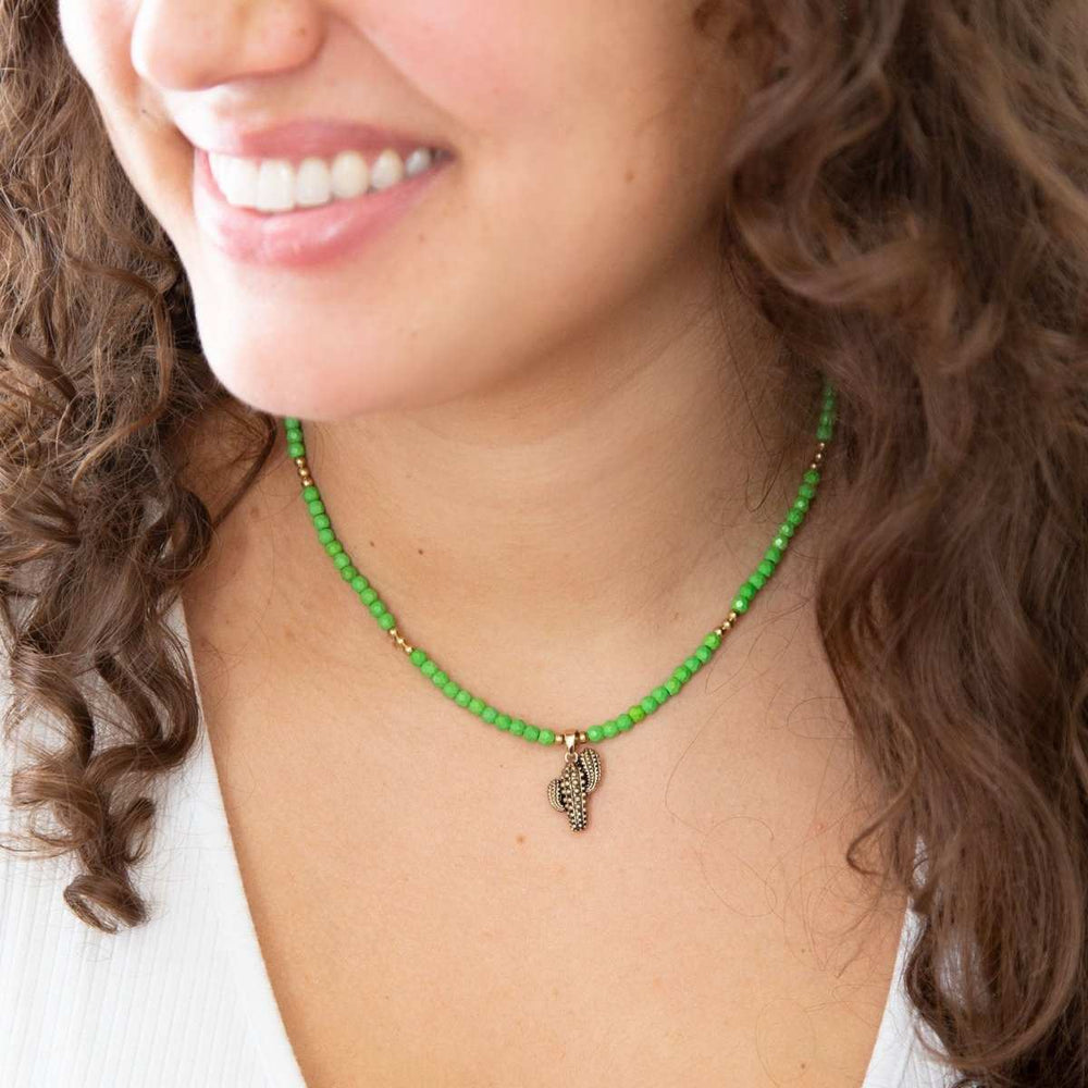 Charmed Cactus Lime Green Turquoise Golden Pendant Necklace - Barse Jewelry - Flyclothing LLC
