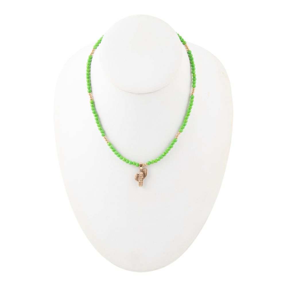 Charmed Cactus Lime Green Turquoise Golden Pendant Necklace - Barse Jewelry - Flyclothing LLC