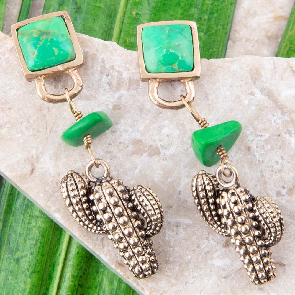 Charmed Cactus Lime Green Turquoise Post Earrings - Barse Jewelry - Flyclothing LLC