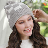 Checkered Beanie with Pom Pom - Madeline Love - Flyclothing LLC