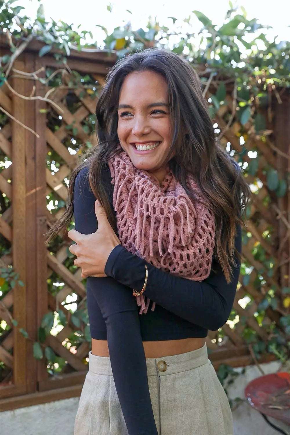 Fuzzy Chenille Tassel Infinity Scarf - Boho Clothing and Accessories - Flyclothing LLC