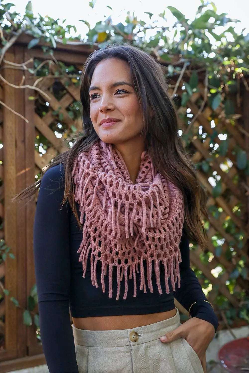 Fuzzy Chenille Tassel Infinity Scarf - Boho Clothing and Accessories - Flyclothing LLC