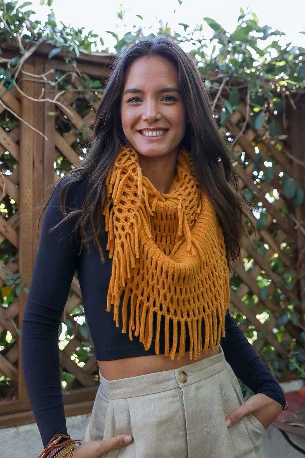 Fuzzy Chenille Tassel Infinity Scarf - Boho Clothing and Accessories - Flyclothing LLC