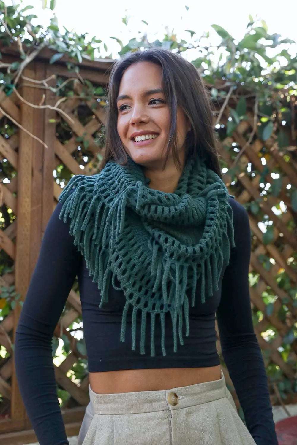 Fuzzy Chenille Tassel Infinity Scarf - Boho Clothing and Accessories - Flyclothing LLC