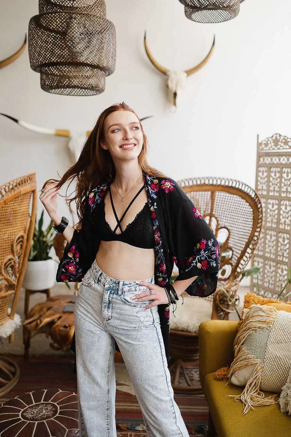 Lightweight Anemone Kimono – Floral Elegance for Any Occasion - Boho Clothing and Accessories - Flyclothing LLC