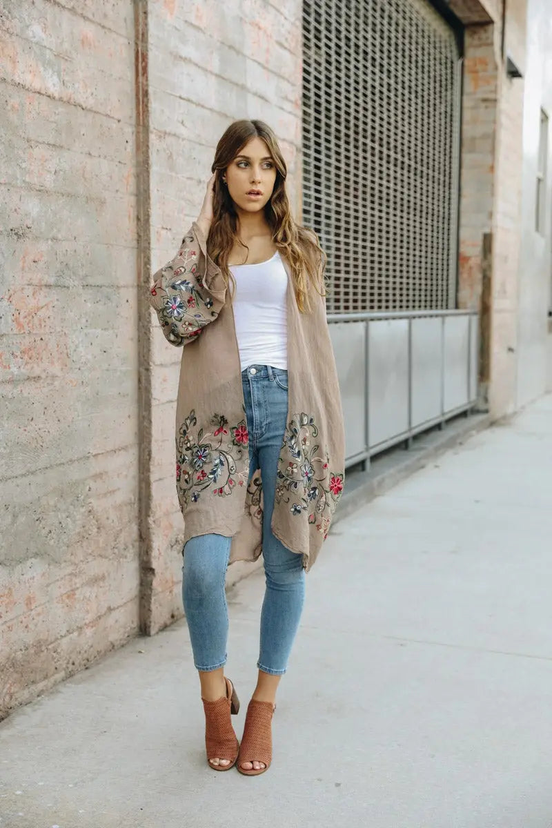 Long Sheer Floral Kimono – Graceful and Lightweight - Boho Clothing and Accessories - Flyclothing LLC