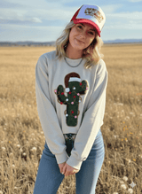 Christmas Cactus Sequins Patch Sweatshirt - Wild Junkie - Flyclothing LLC