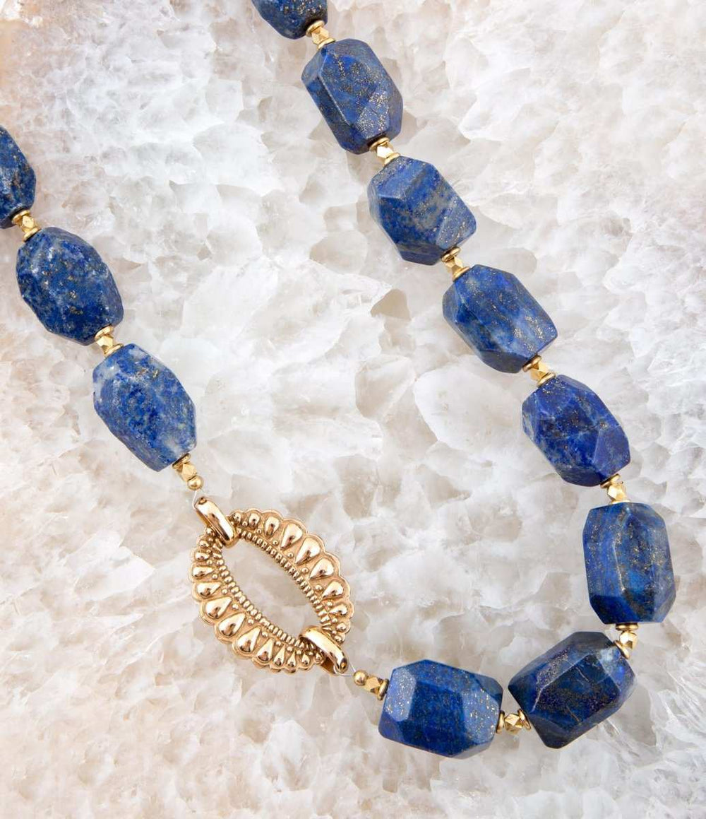 Chunky Blue Lapis Station Golden Necklace - Barse Jewelry - Flyclothing LLC