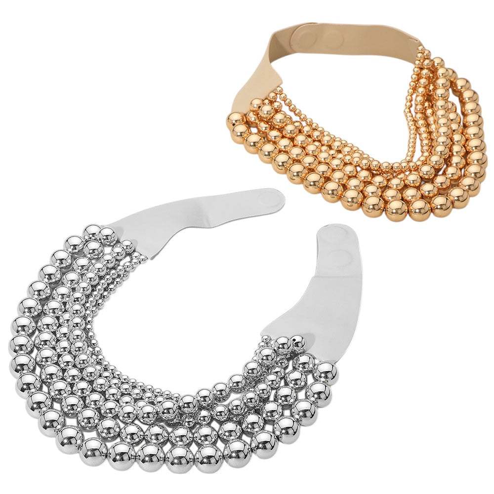 Chunky Metal Ball Beaded Multi Layered Faux Leather Magnetic Necklace - Madeline Love - Flyclothing LLC
