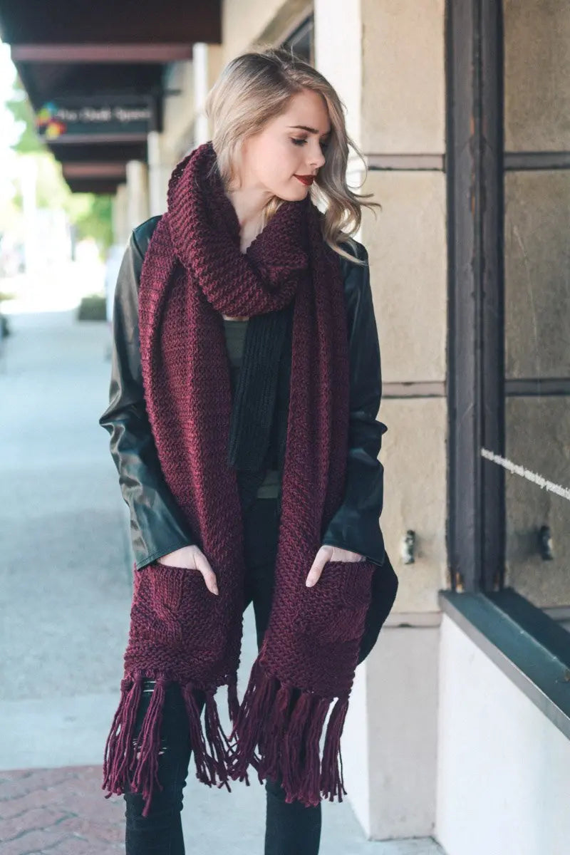 Chunky Oversized Pocket Scarf - Boho Clothing and Accessories - Flyclothing LLC