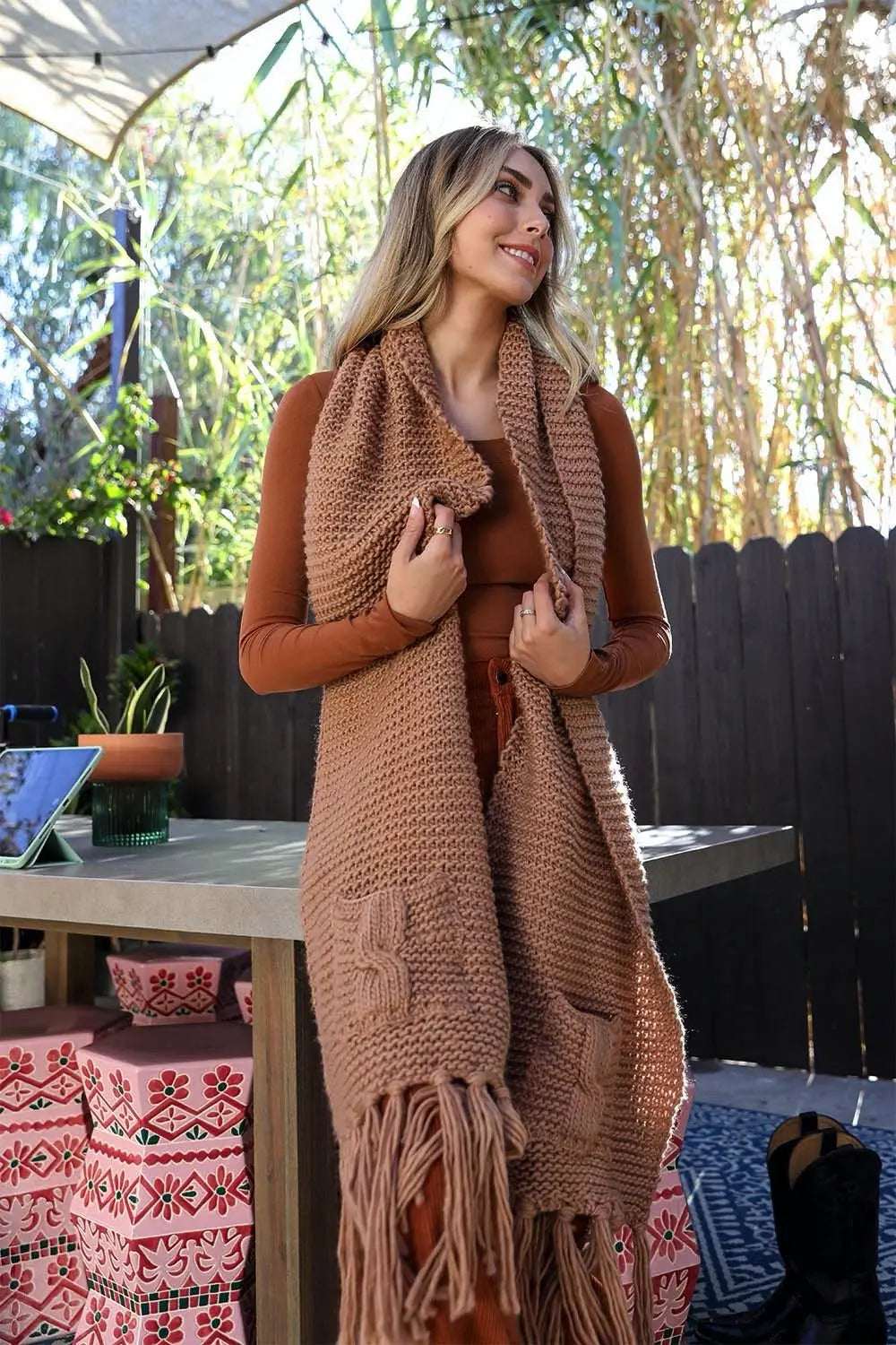 Chunky Oversized Pocket Scarf - Boho Clothing and Accessories - Flyclothing LLC