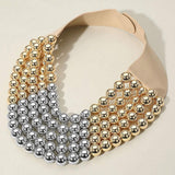 Chunky Two Tone Metal Ball Beaded Multi Layered Faux Leather Magnetic Necklace - Madeline Love - Flyclothing LLC