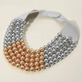 Chunky Two Tone Metal Ball Beaded Multi Layered Faux Leather Magnetic Necklace - Madeline Love - Flyclothing LLC