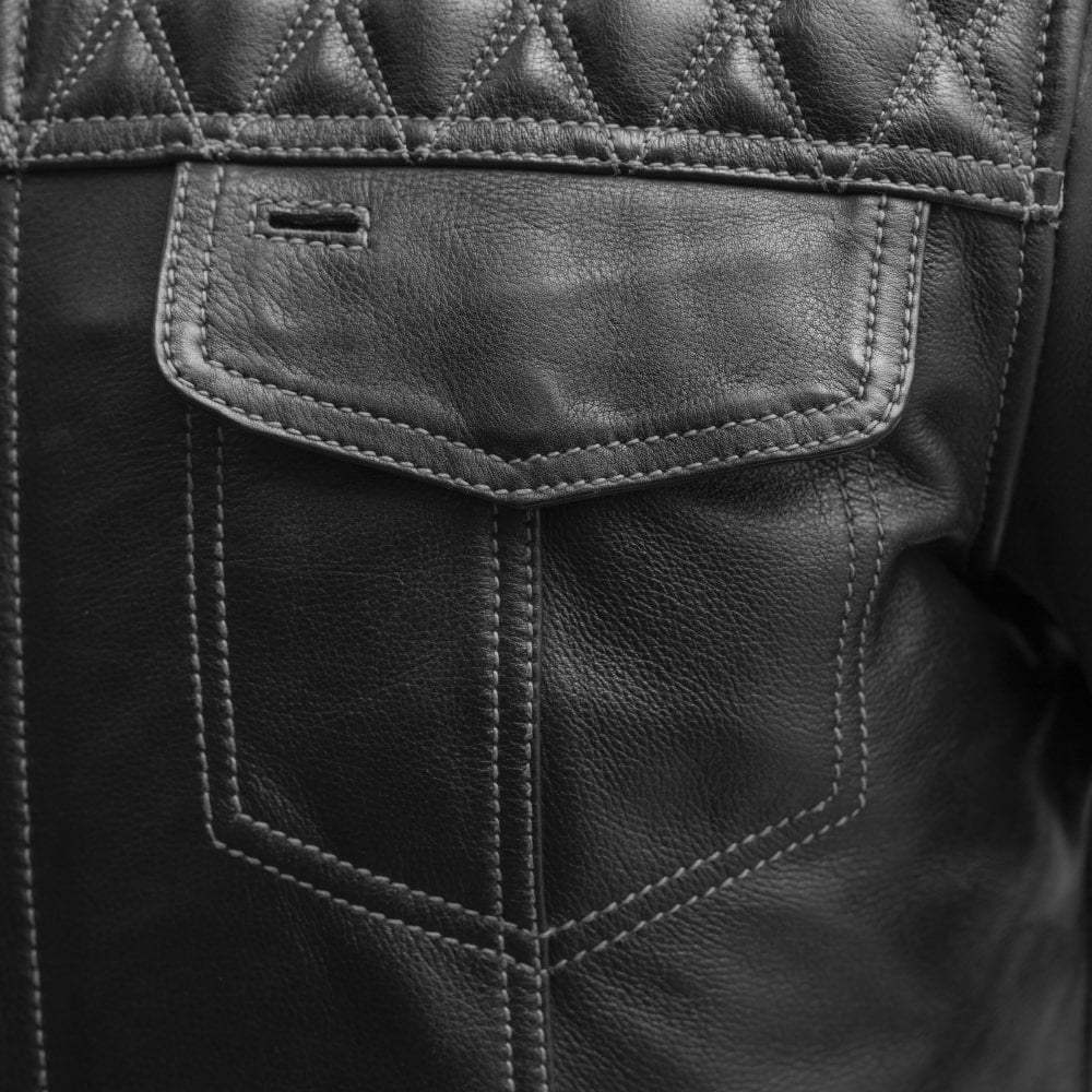 Cinder Men's Cafe Style Leather Jacket - First Manufacturing Company - Flyclothing LLC