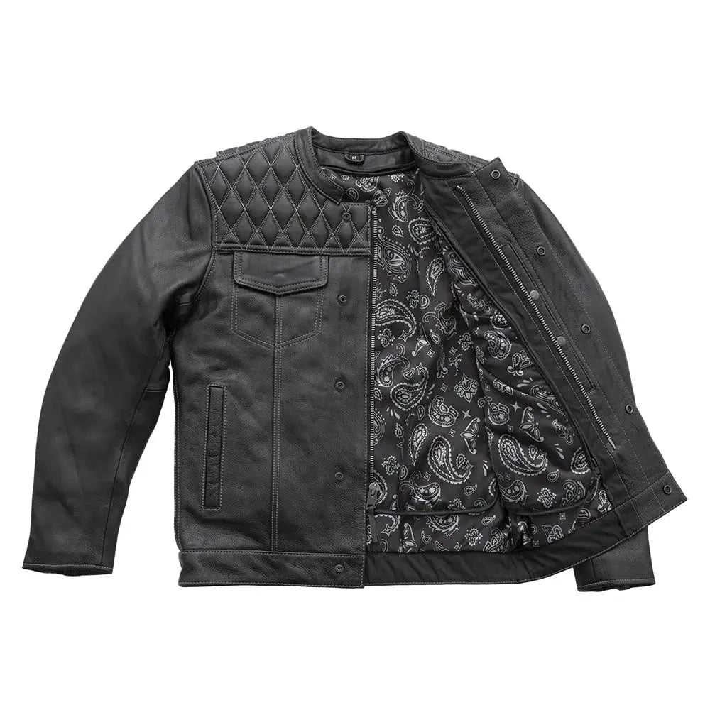 Cinder Men's Cafe Style Leather Jacket - First Manufacturing Company - Flyclothing LLC