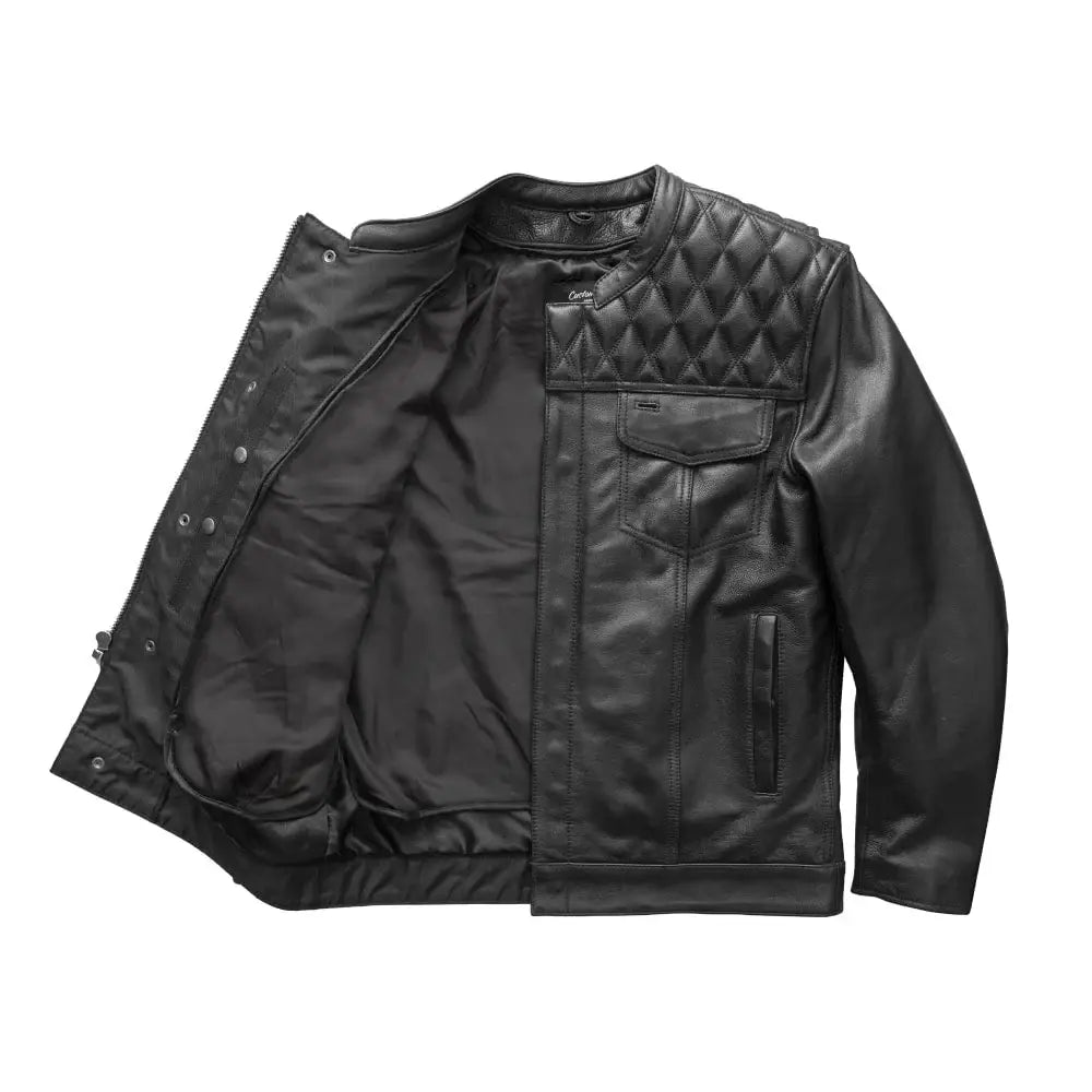 Cinder Men's Cafe Style Leather Jacket - First Manufacturing Company - Flyclothing LLC