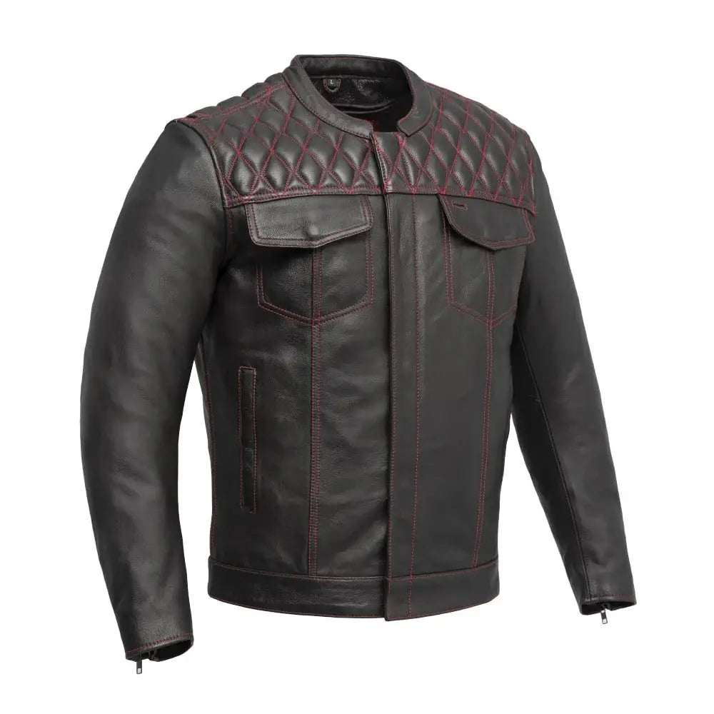 Cinder Men's Cafe Style Leather Jacket - First Manufacturing Company - Flyclothing LLC