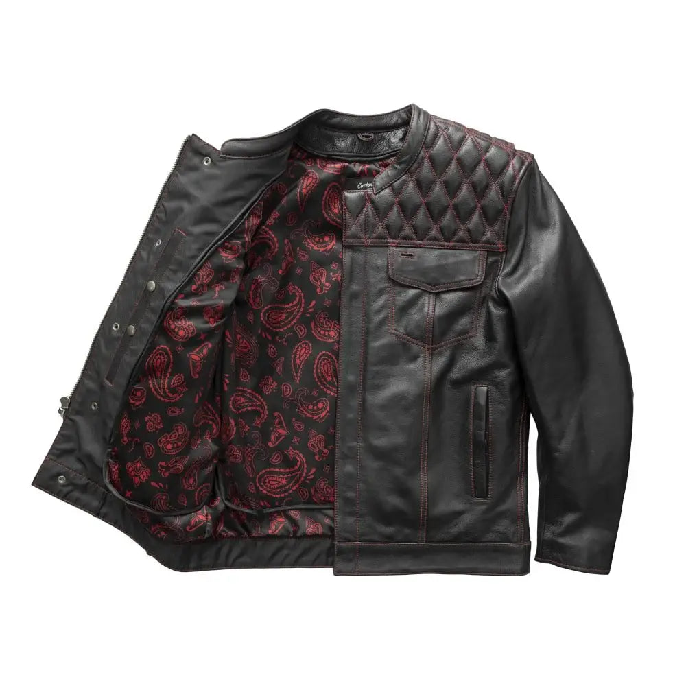 Cinder Men's Cafe Style Leather Jacket - First Manufacturing Company - Flyclothing LLC