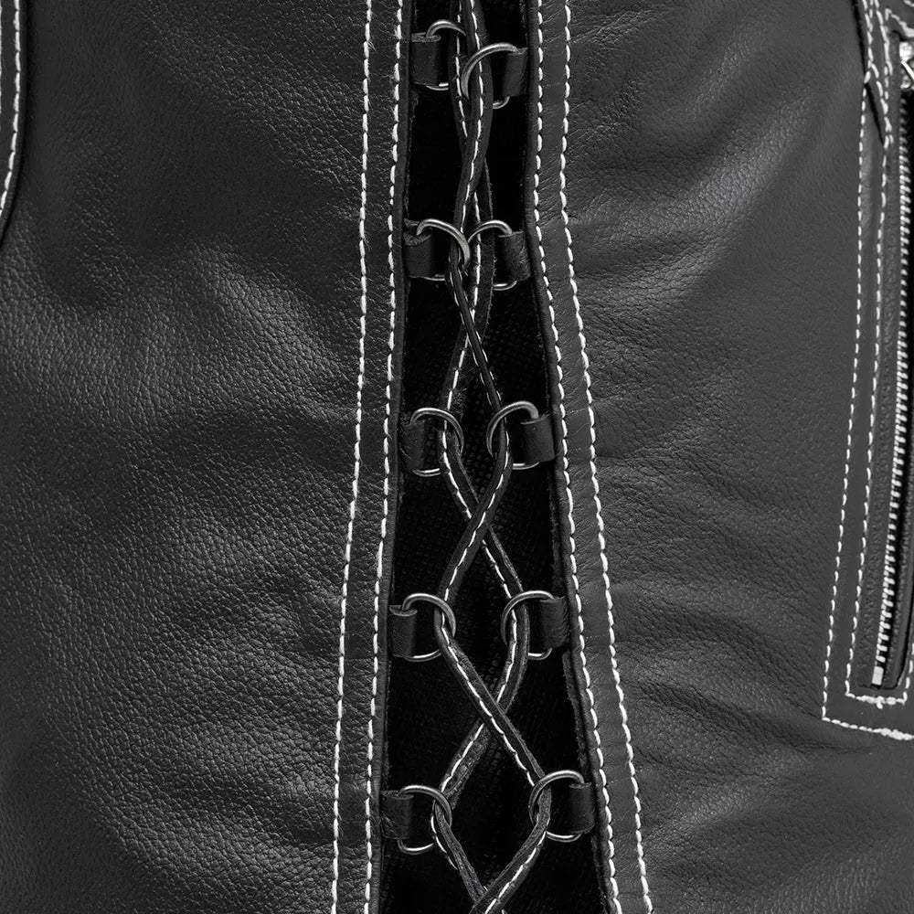 Cindy - Women's Motorcycle Leather Vest Black - First Manufacturing Company - Flyclothing LLC