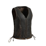 Cindy - Women's Motorcycle Leather Vest Brown Beige - First Manufacturing Company - Flyclothing LLC