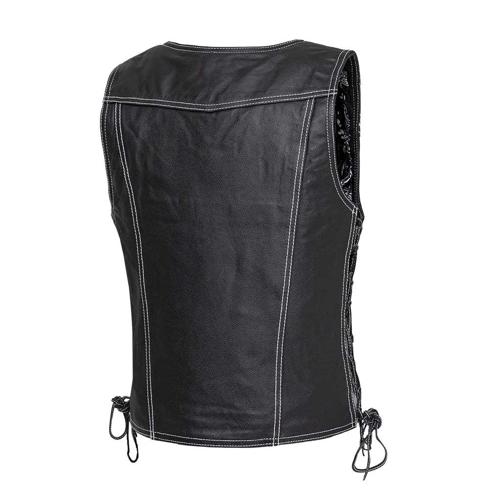 Cindy - Women's Motorcycle Leather Vest Black - First Manufacturing Company - Flyclothing LLC