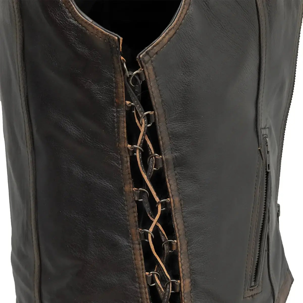 Cindy - Women's Motorcycle Leather Vest Brown Beige - First Manufacturing Company - Flyclothing LLC
