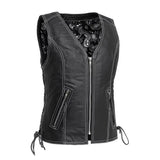Cindy - Women's Motorcycle Leather Vest Black - First Manufacturing Company - Flyclothing LLC