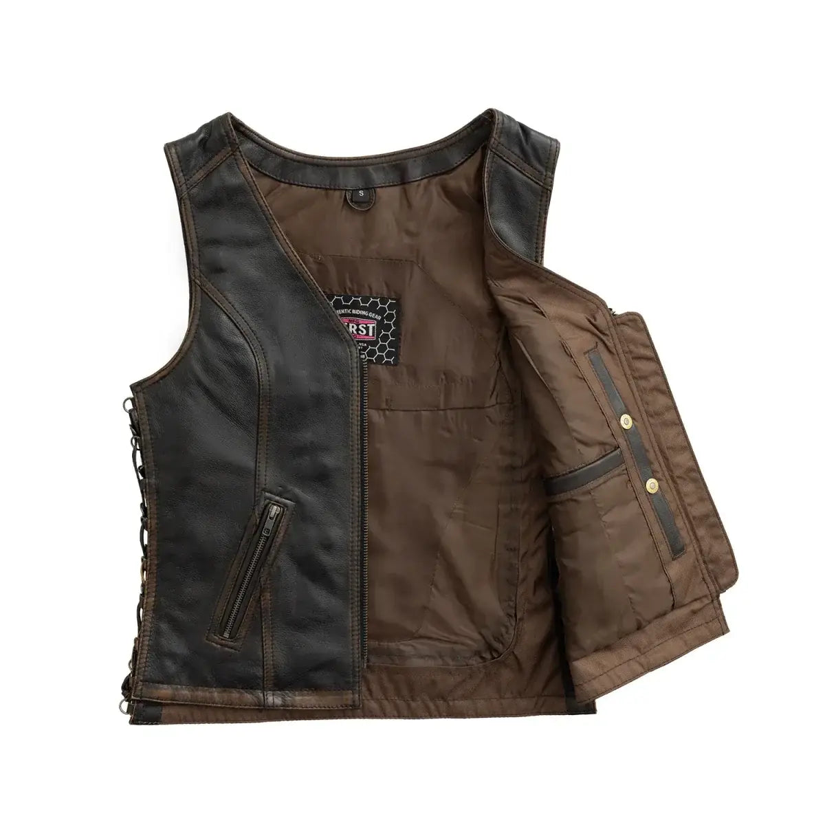 Cindy - Women's Motorcycle Leather Vest Brown Beige - First Manufacturing Company - Flyclothing LLC