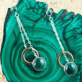 Circle Green Malachite and Two-Toned Metal Dangle Earrings - Barse Jewelry - Flyclothing LLC