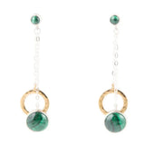Circle Green Malachite and Two-Toned Metal Dangle Earrings - Barse Jewelry - Flyclothing LLC