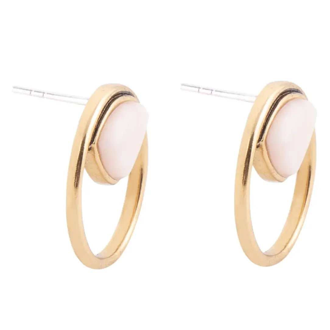 Circle Pink Opal and Golden Bronze Post Stud Earrings - Barse Jewelry - Flyclothing LLC