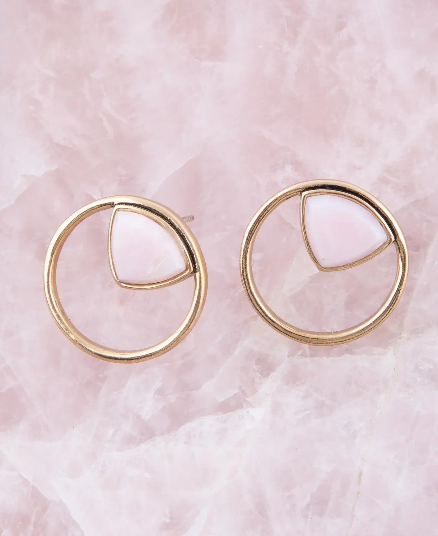 Circle Pink Opal and Golden Bronze Post Stud Earrings - Barse Jewelry - Flyclothing LLC