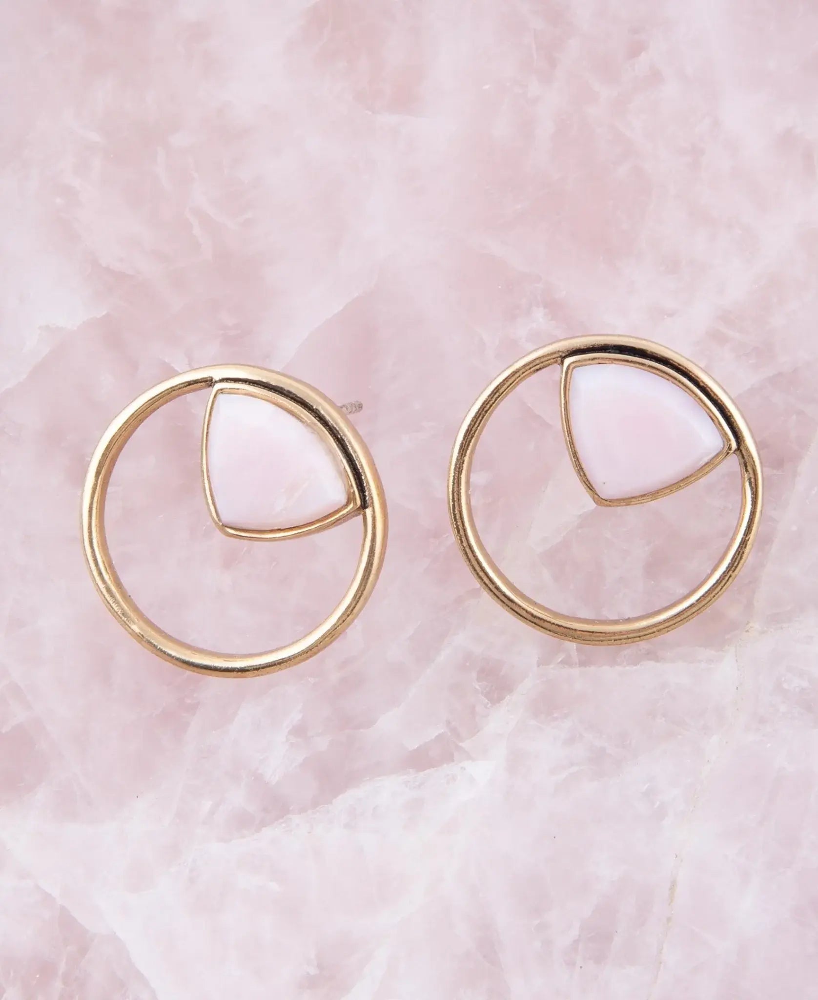 Circle Pink Opal and Golden Bronze Post Stud Earrings - Barse Jewelry - Flyclothing LLC