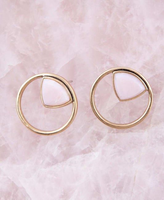 Circle Pink Opal and Golden Bronze Post Stud Earrings - Barse Jewelry - Flyclothing LLC