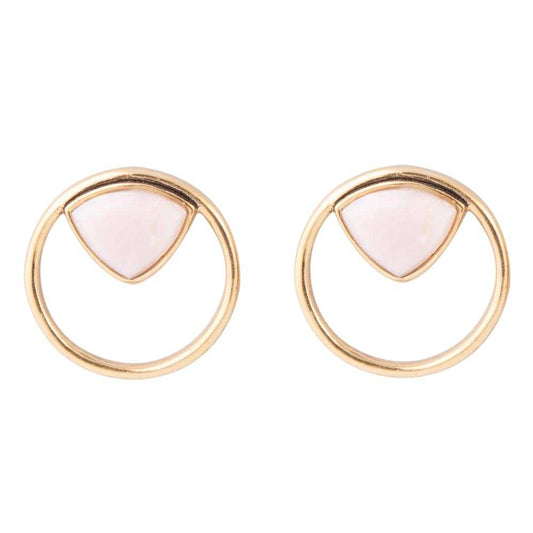 Circle Pink Opal and Golden Bronze Post Stud Earrings - Barse Jewelry - Flyclothing LLC