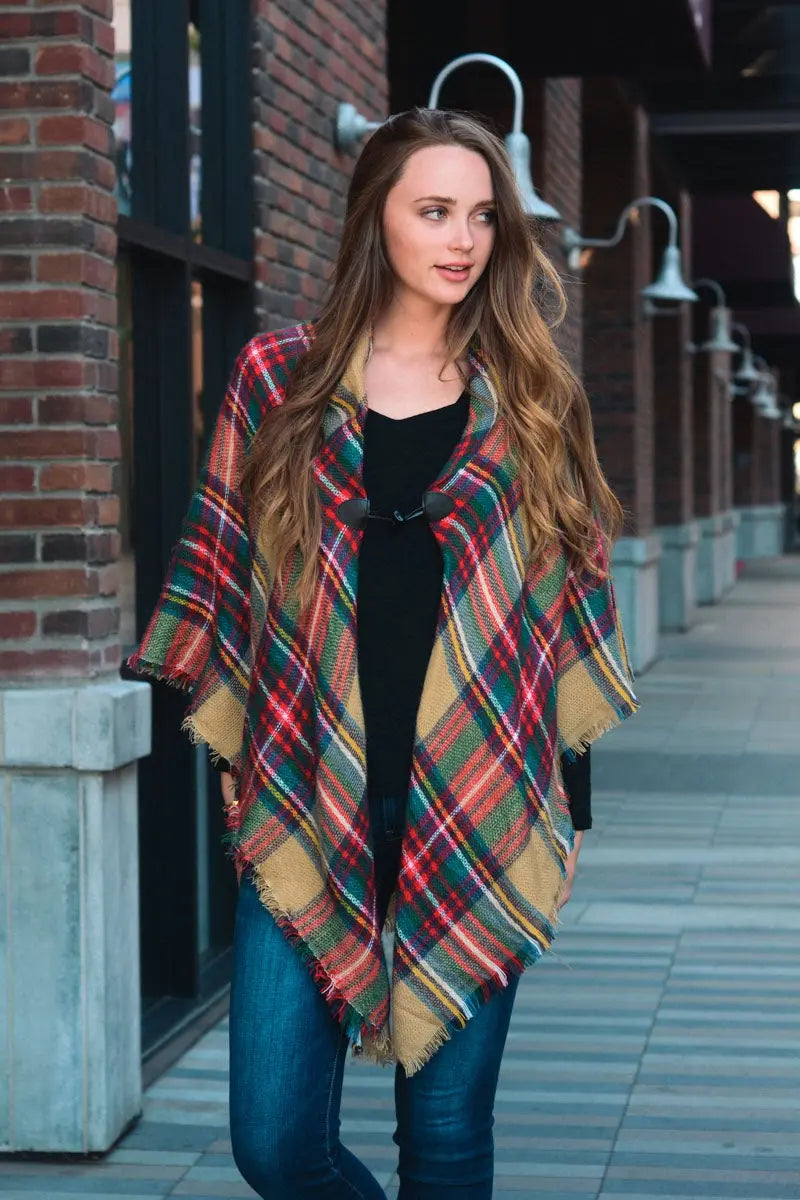 Classic Flannel Toggle Poncho - Boho Clothing and Accessories - Flyclothing LLC