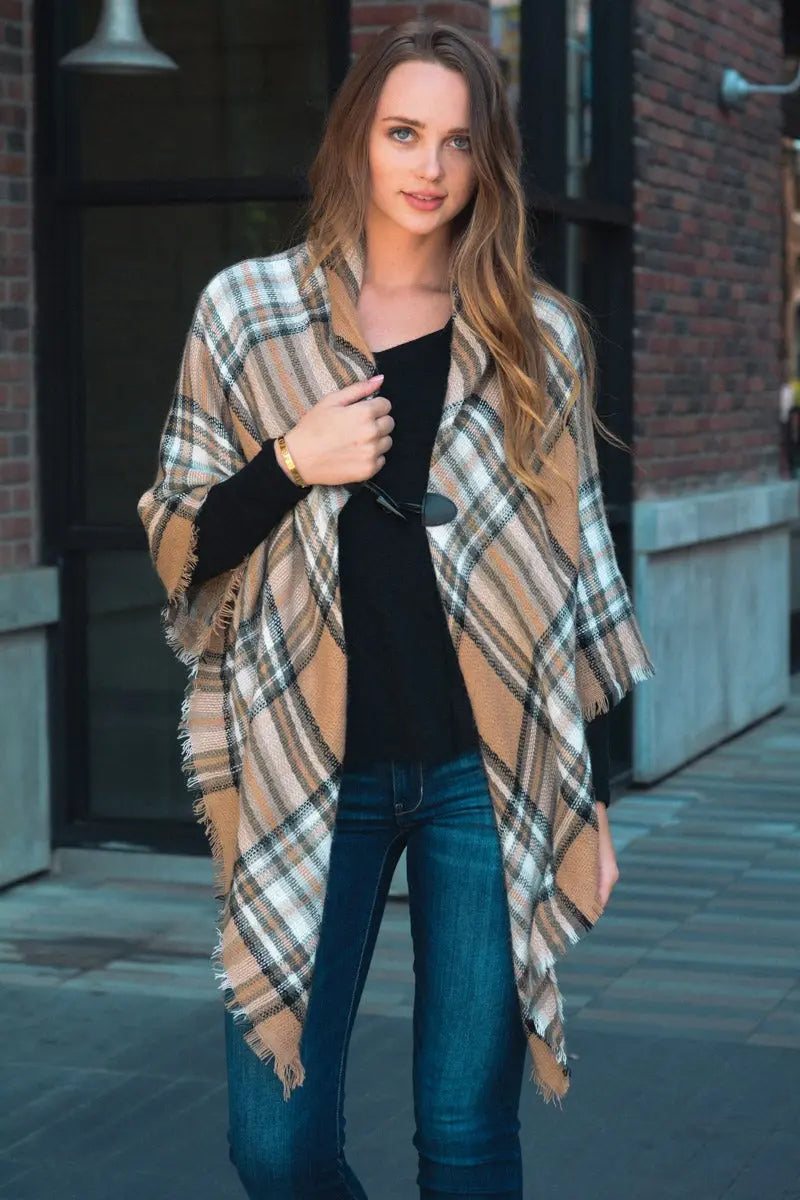 Classic Flannel Toggle Poncho - Boho Clothing and Accessories - Flyclothing LLC