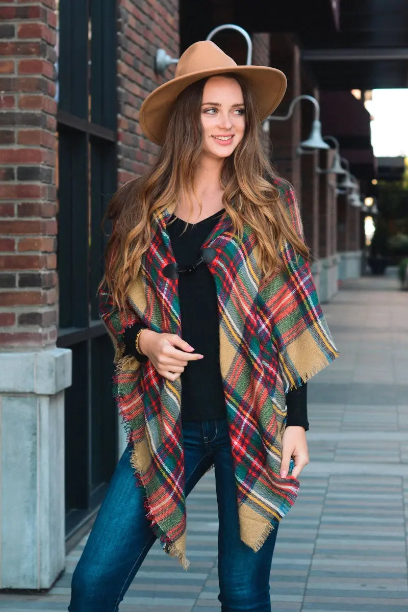 Classic Flannel Toggle Poncho - Boho Clothing and Accessories - Flyclothing LLC