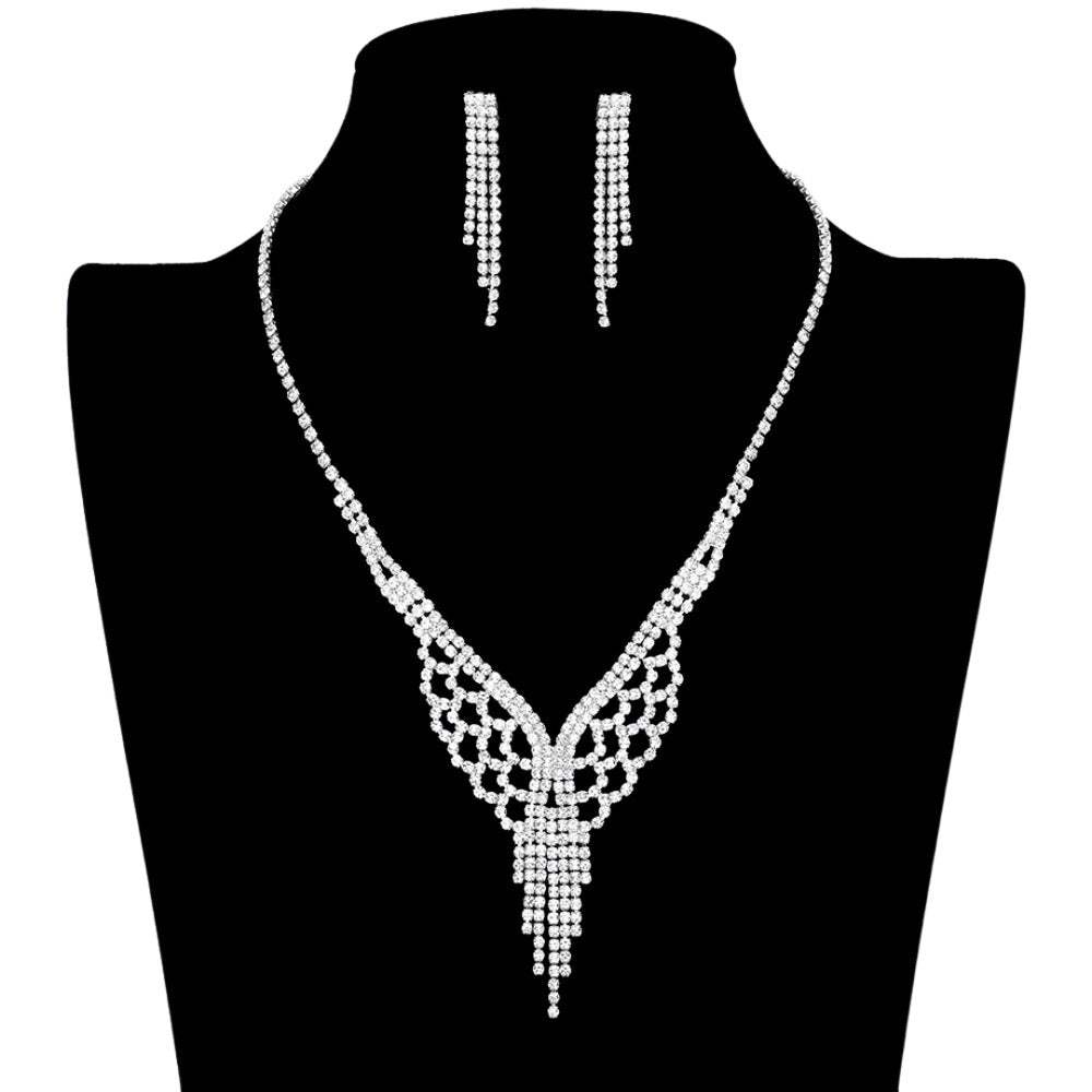 Shimmery Rhinestone Pave Necklace Earring Set - Madeline Love - Flyclothing LLC